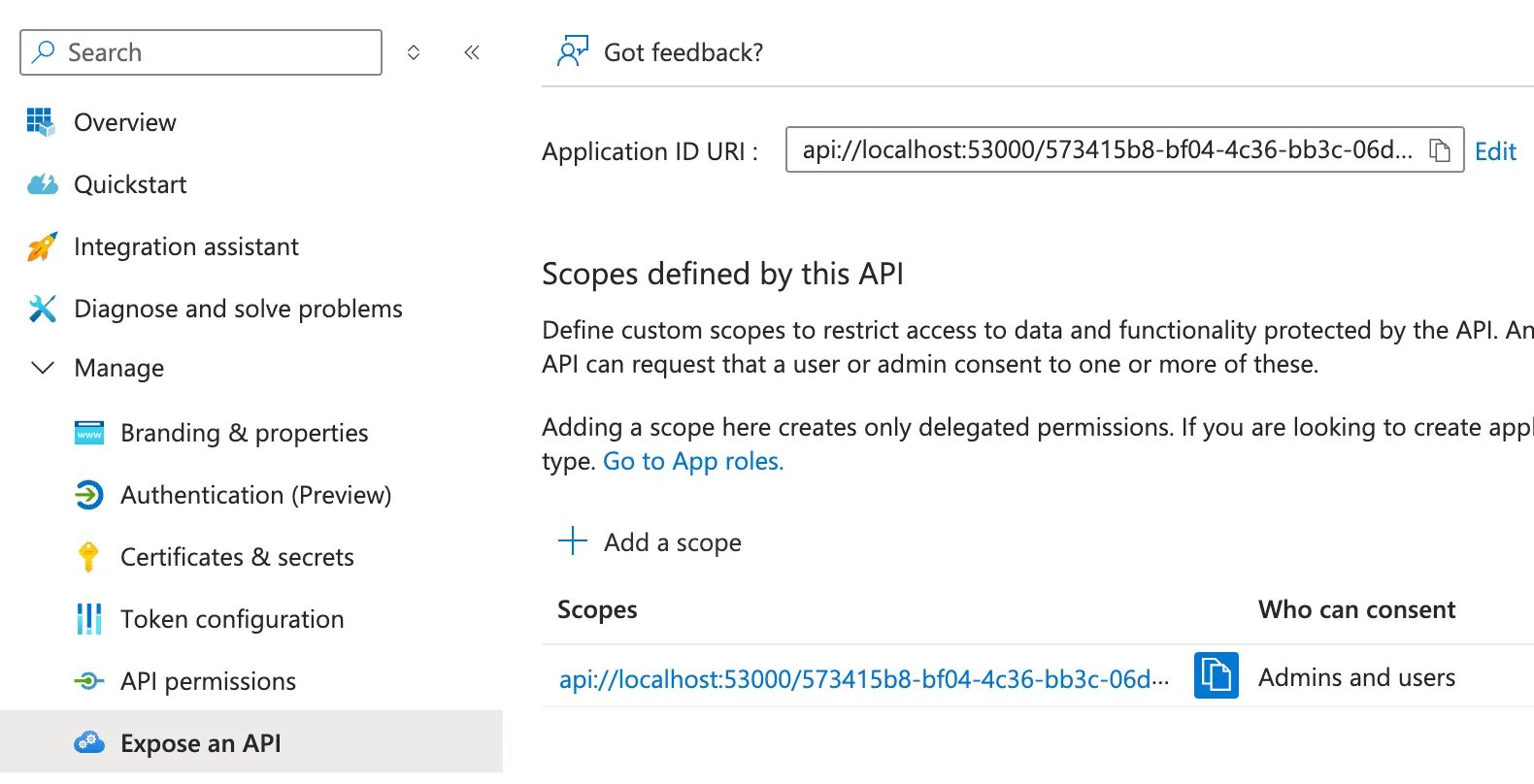 Example of App ID in Azure